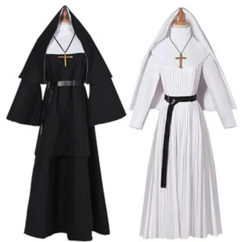 

Halloween TheNun Ghost Nun Cos Costume St Vida Horror Nun Costume Priest Cosplay Costume