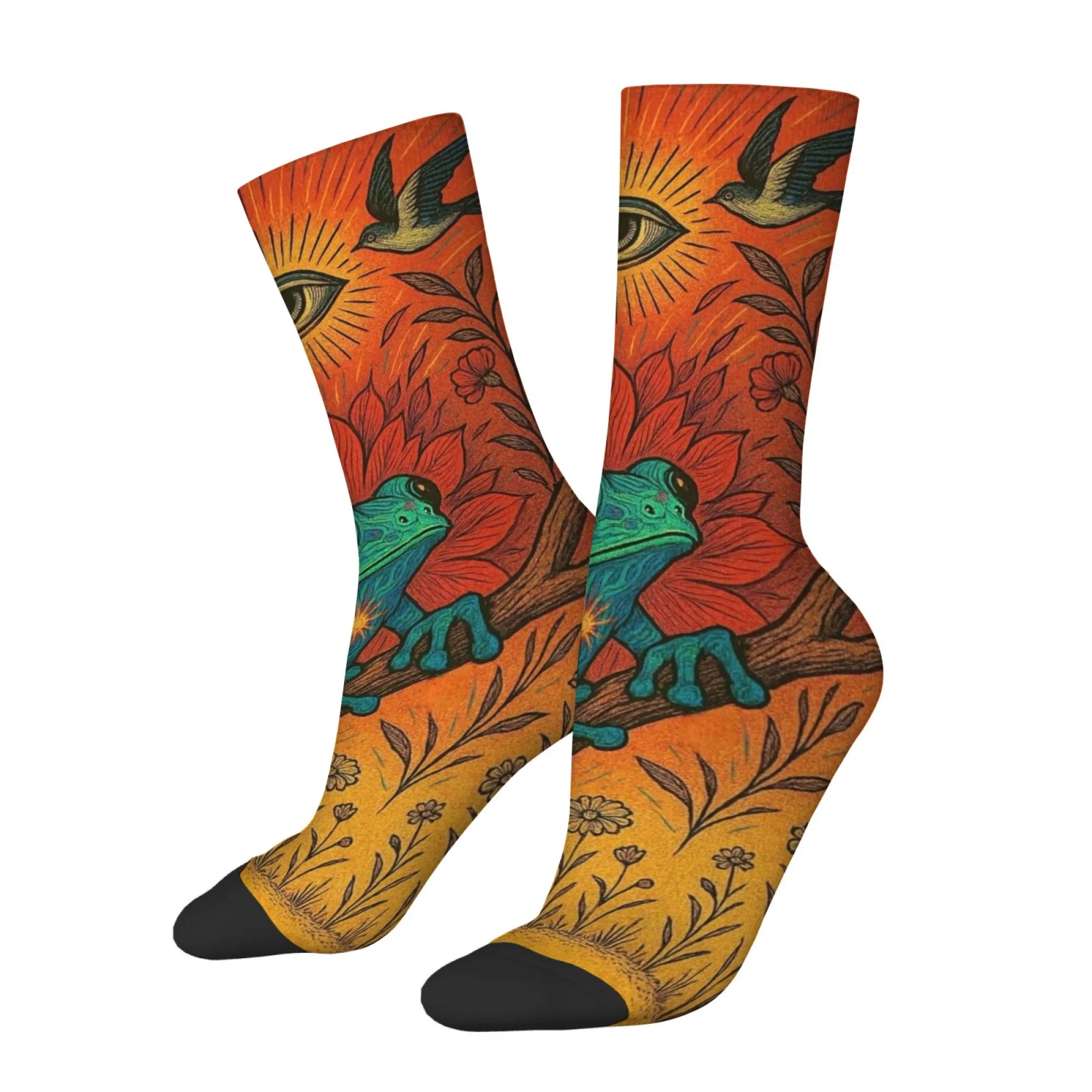 Mysterious Eye Psychedelic Frog Socks Bohemian Style Vintage Fashion Men's Socks Comfortable Non-Slip Casual Sports Socks Gift