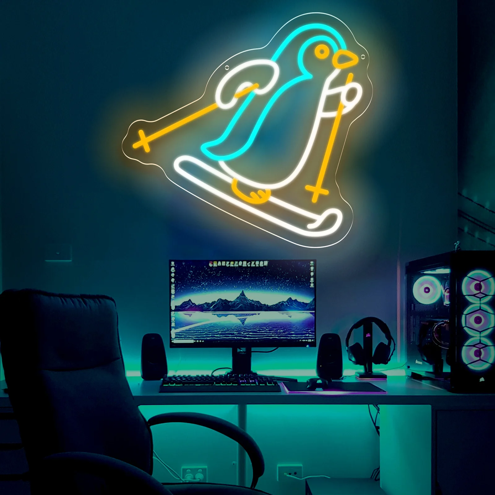 تزلج البطريق النيون لطيف التزلج LED USB ضوء النيون لغرفة النوم منتجع التزلج ملاهي الكلب مقهى الحيوانات الأليفة متجر ديكور الحفلات هدية