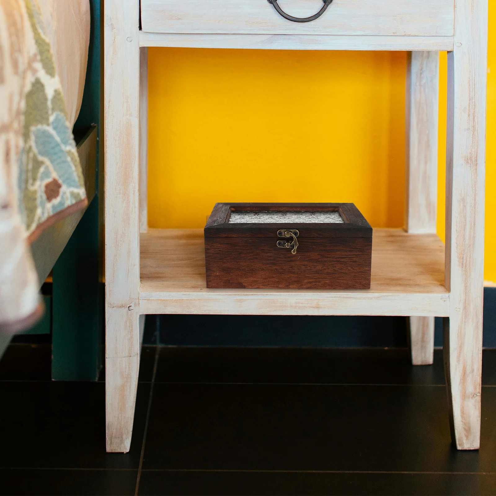 

Vintage Solid Wood Box With Glass Top Lid Jewelry Organizer Storage Case For Keepsakes Coins Collectibles Display Home