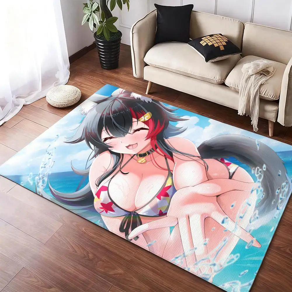 

cute game O-Ookami MioS Floor Mat Soft Thickened Non-Slip Door Mat for Living Room Home Decor Flannel Rugs