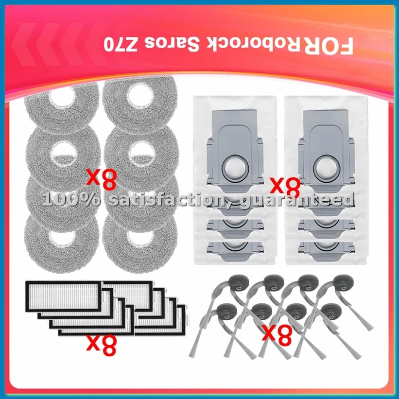 

For Saros Z70 Vacuum Cleaner Replacement Kits Side Brush HEPA Filter Mop Cloth Dust Bag Accessories Parts-A09G