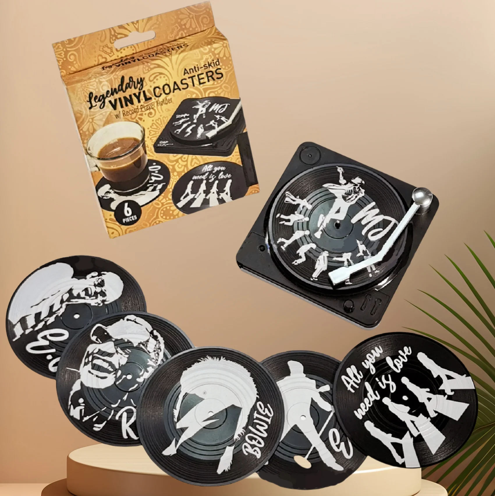 6 stücke Anti-slip Retro Tasse Matte Schallplatte Untersetzer Musik Getränkehalter Becher Tisch Tischset Hitzebeständige Nicht Slip ROCKABILLY