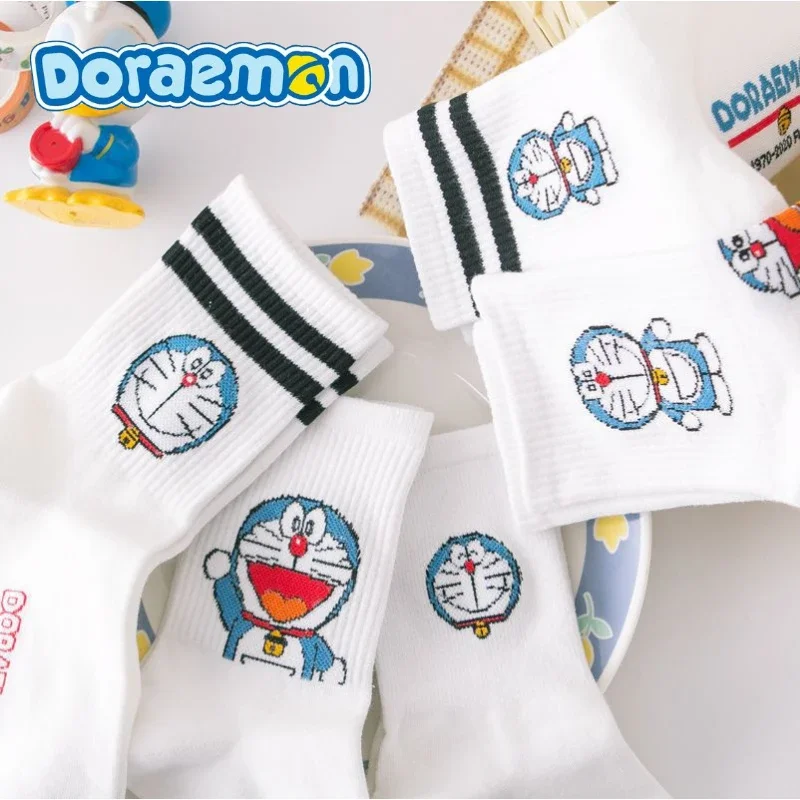 Doraemon Cute Cartoon Socks Sports Crew Socks Striped Cotton Socks Long Tube Student Funny Anime Harajuku Cosplay Sock Kids Gift