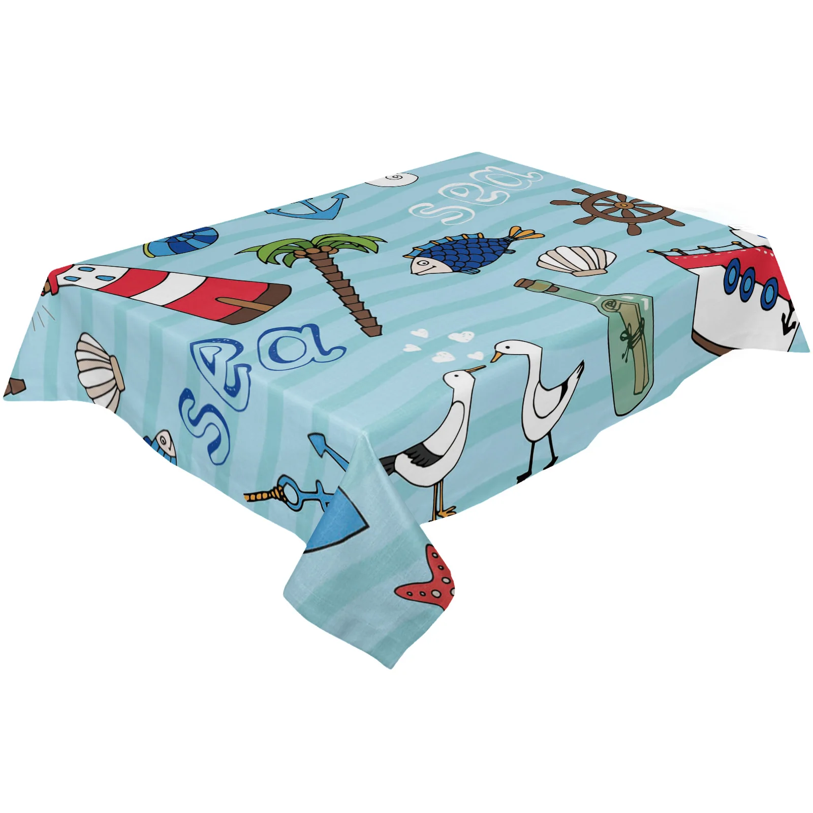 Sea Element Lighthouse Cruise Ship Seagull Waterproof Tablecloth Party Decorations Rectangle Table Cloth Kitchen Table Decor