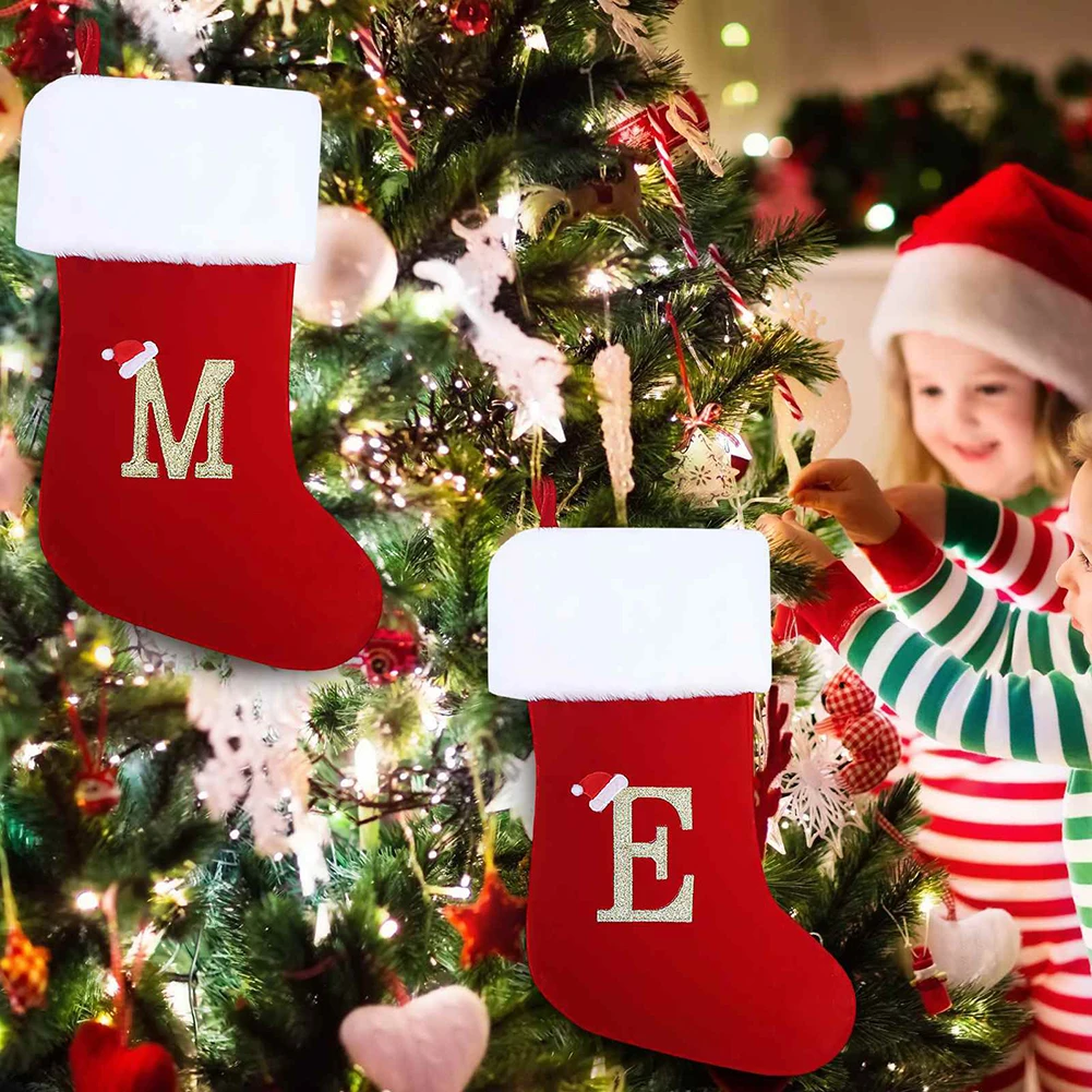

Letter Embroidered Christmas Stocking With Lanyard Lightweight Xmas Party Props Decor For Room
