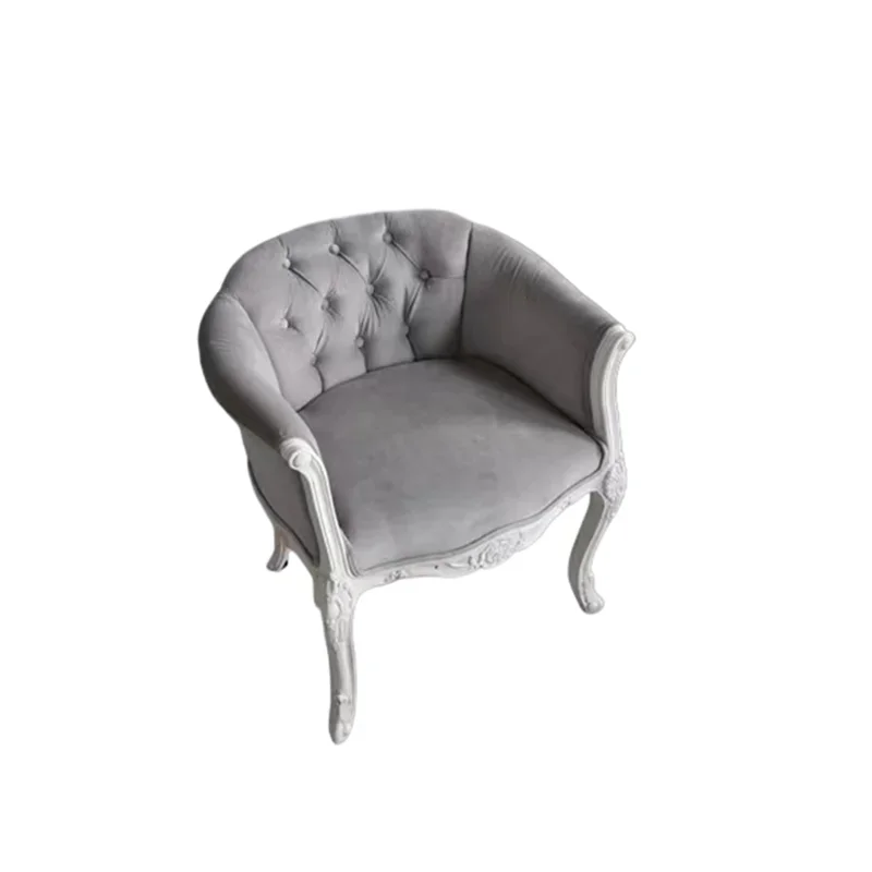 

French retro solid wood single sofa, American fabric sofa chair engraved and old