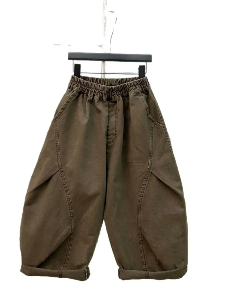 Calças Casuais Largas para Meninas Primavera Outono 2025 Novas Calças Estilosas com Corte em Lâmina para Crianças de Tamanho Médio