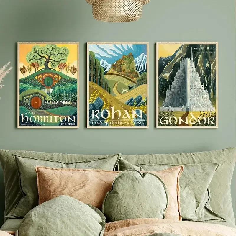 Vintage Ring  Travel Poster Canvas Painting Prints Film Mordor Castle Lord Magic Retro Wall Kid Bed Room Home Decor Frameless
