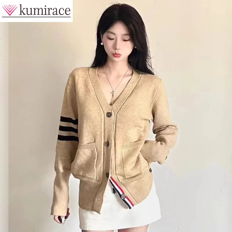 Fall/Winter 2024 Color Contrasting New Knitted Cardigan Sweater Coat Lazy Knitted Sweater Outerwear Sweater Women Kawaii Clothes