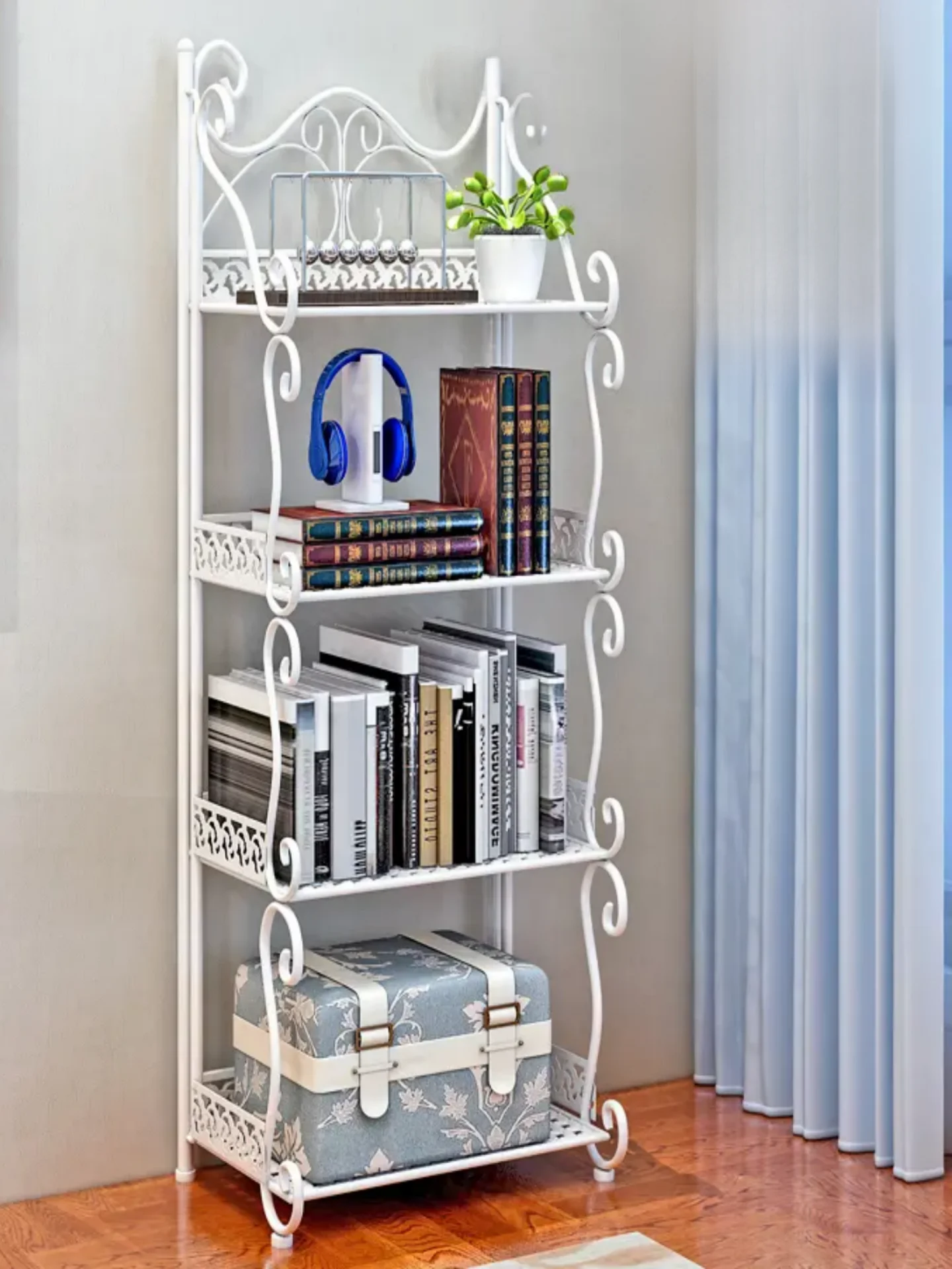 

Foldable Multi-layer Bathroom Corner Storage Rack No-installation Free-standing Iron Bookshelf Organizer for Small Items