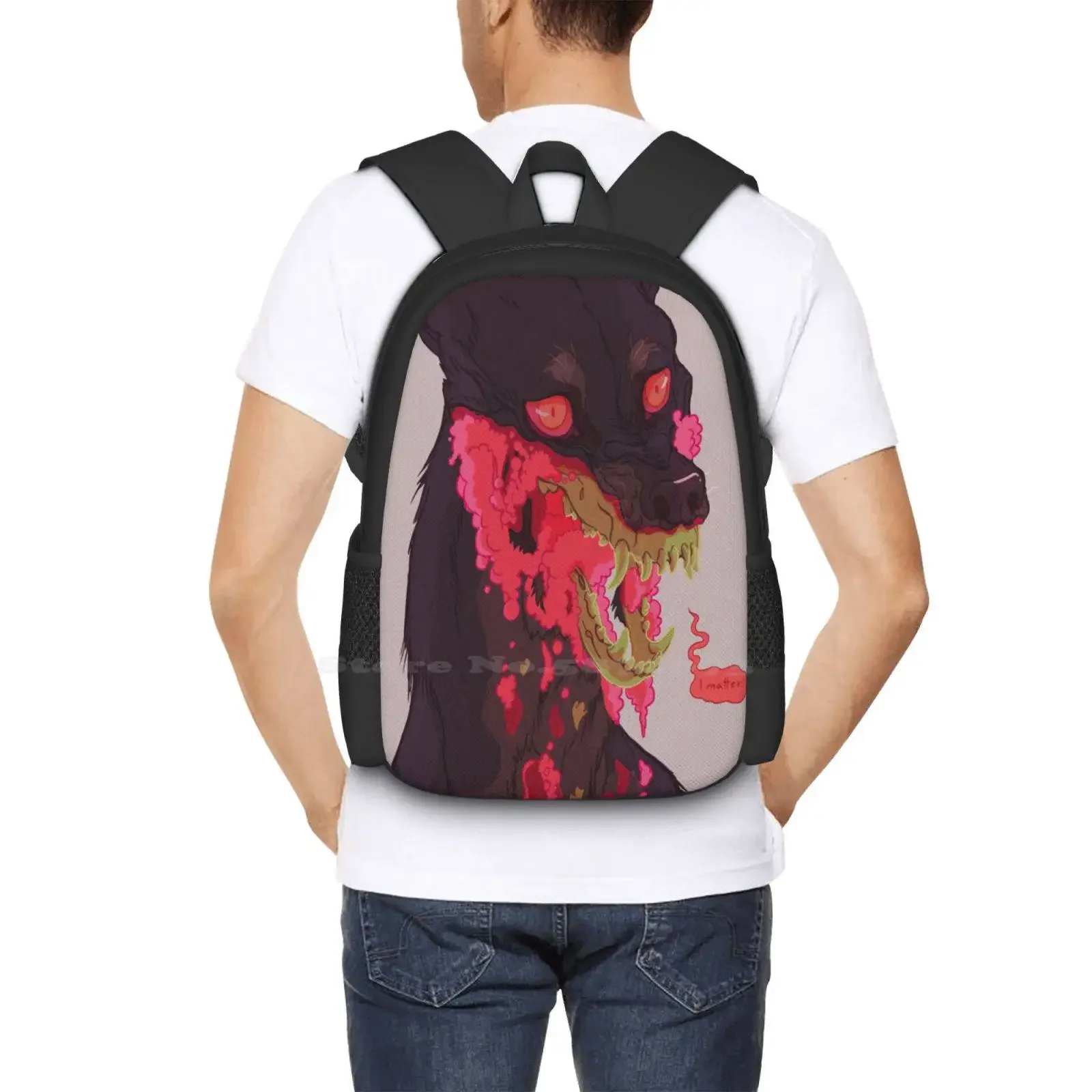 أنا مسألة - بواسطة Purkissaart رائجة البيع حقيبة مدرسية على ظهره حقائب الموضة سريالية الفن الرعب الفن الظلام الحيوان الفن الكلاب الفن #6