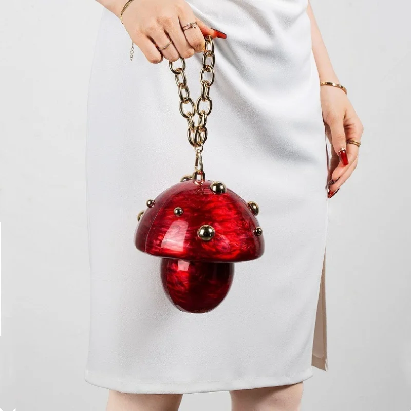 新しいファッショナブルなキノコデザインの女性のチェーンショルダーバッグ小さなレジャーハンドバッグ財布アクリル女性パーティーイブニングクラッチ