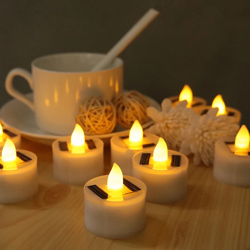 1/6PCS Solar Power Flameless LED Tea Light Plastic Candle Light Power Flameless Electronic Lights Lamp For Outdoor Garden Decor