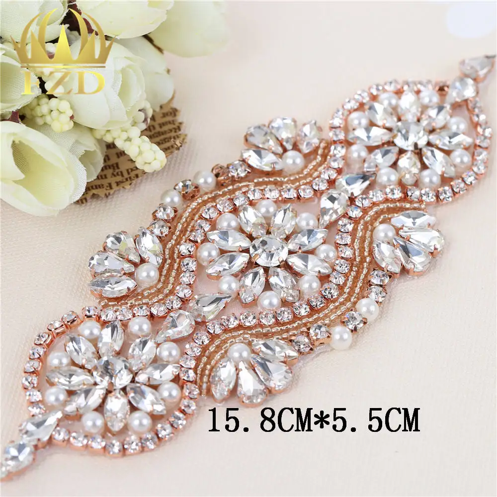 (1piece)Handmade Sew Iron on Diamante Clear Beaded Crystal Rhinestone Applique Patch for Wedding Dresses DIY Crystal Bridal Belt