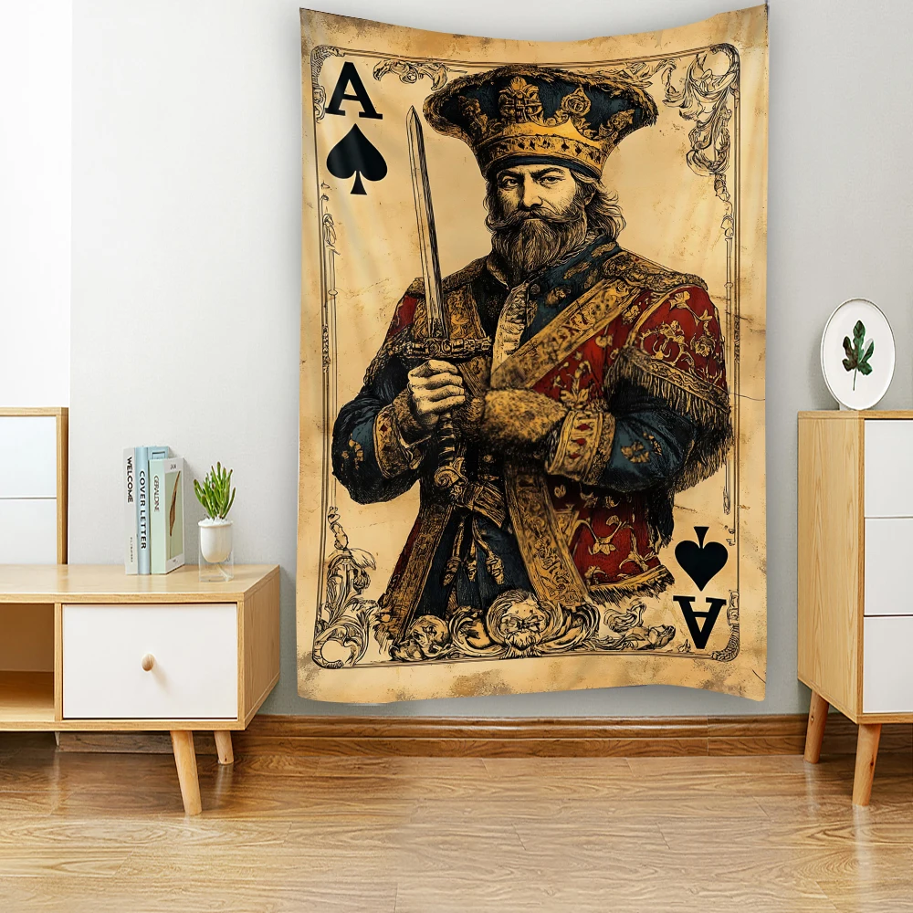 Ancient Western occupation witchcraft Tarot card decoration tapestry King holding gold coins Tarot card decoration tapestry