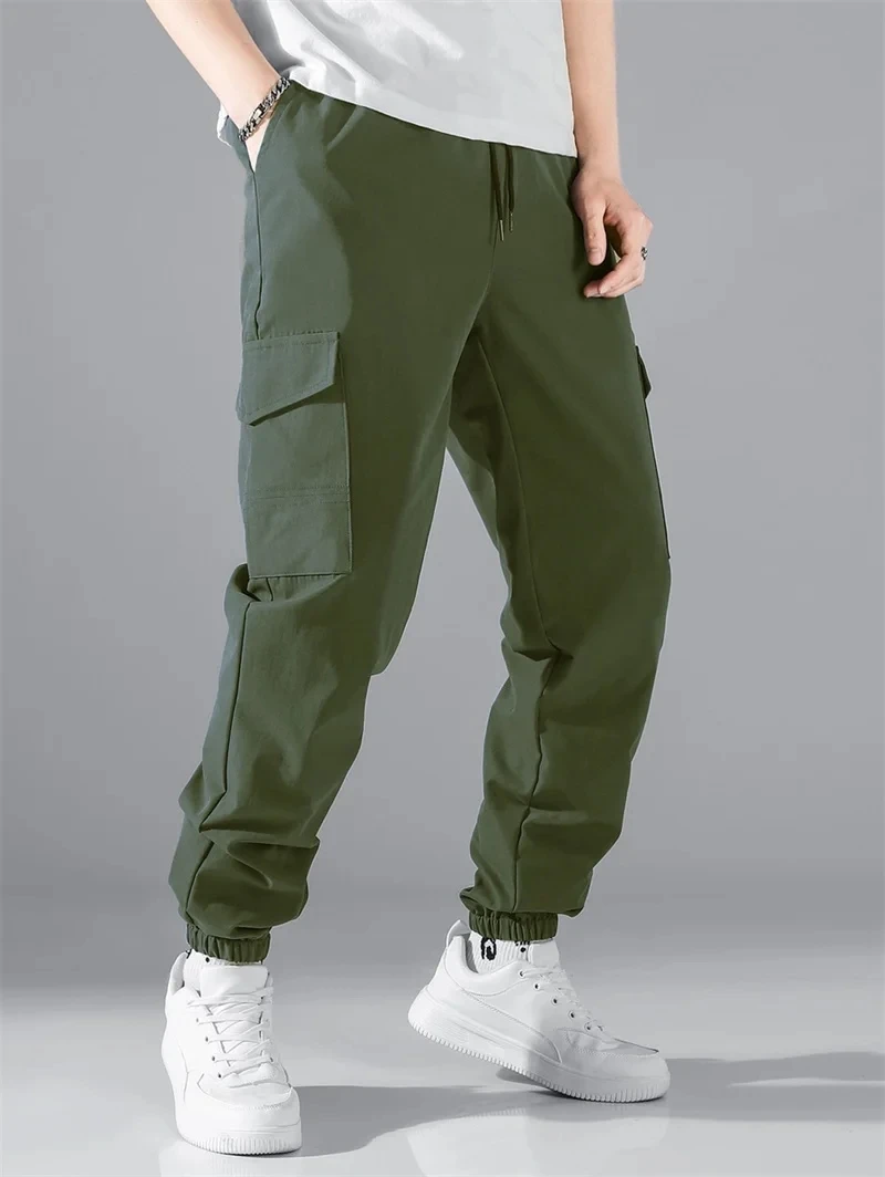 

2025 New Multiple Pockets cargo pants Men's Fitness Pants Thin Loose Quick drying Woven sweatpants men Casual running Trousers
