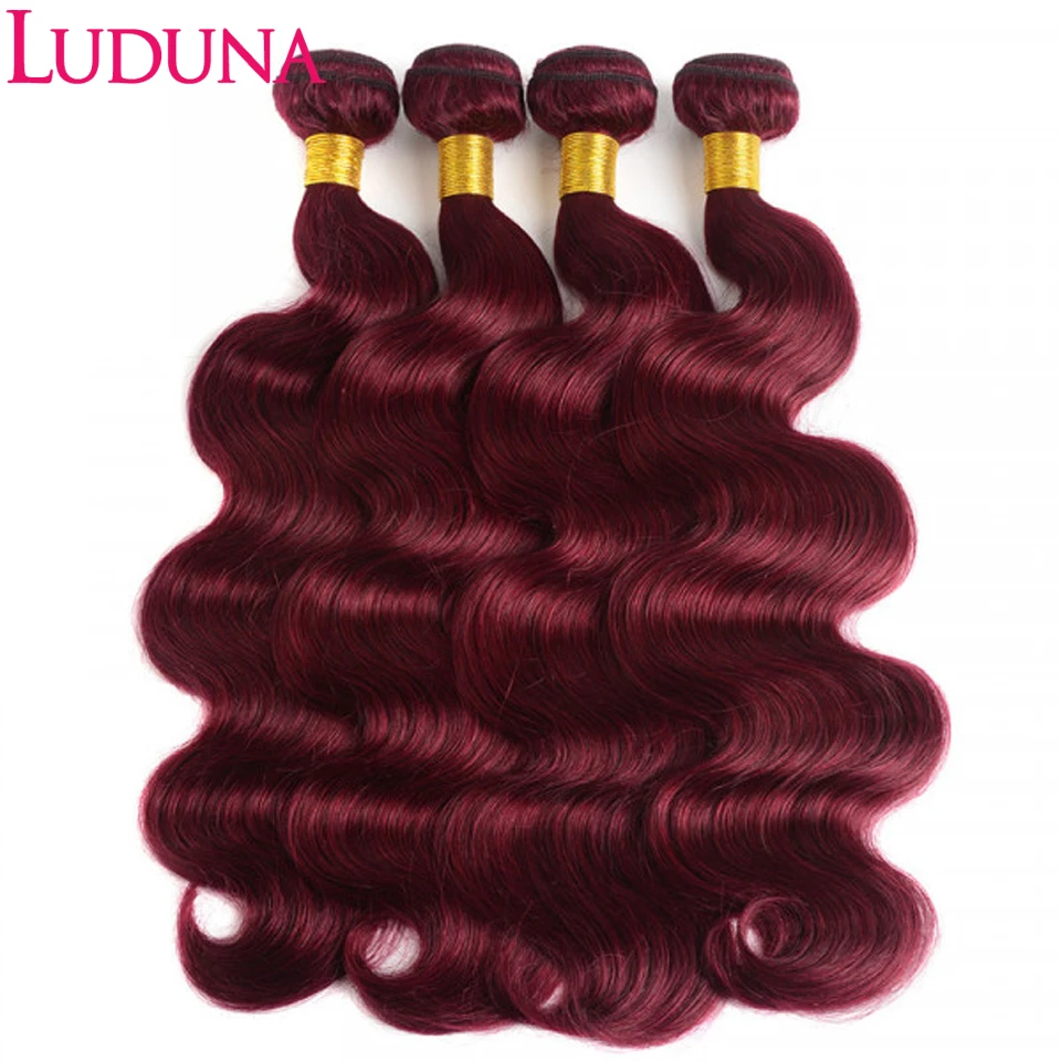 Luduna 99j Bundles Human Hair Body Wave Bundles 1/3/4 PCS Red Malaysian Remy Human Hair Extentions Burgundy Colored Hair Bundles