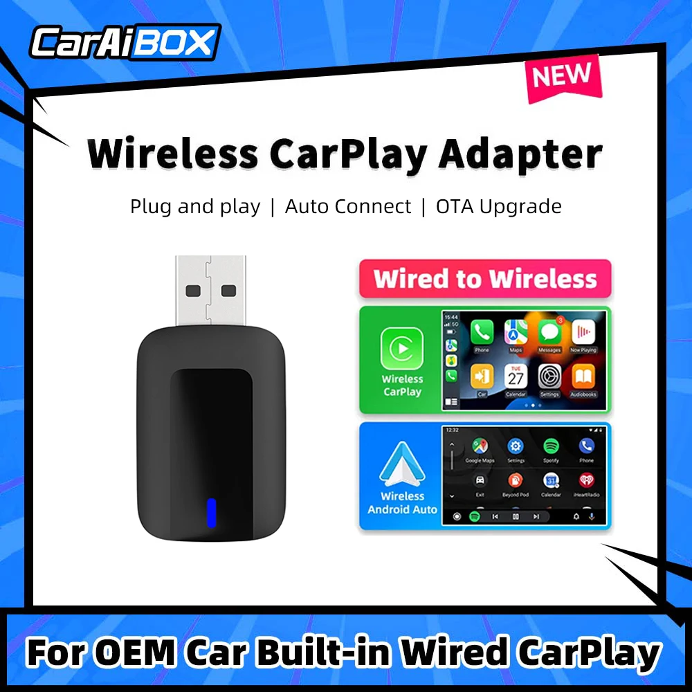 CarAIBOX 2in1 Wireless CarPlay & Wireless Android Auto Adapter Box For Car Radio with Wired CarPlay & Android auto