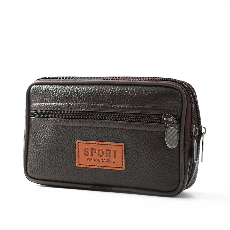 

PU leather multi-functional men's waist bag with strap, 6.5-inch machine storage, waist-hung wallet, square multi-functional