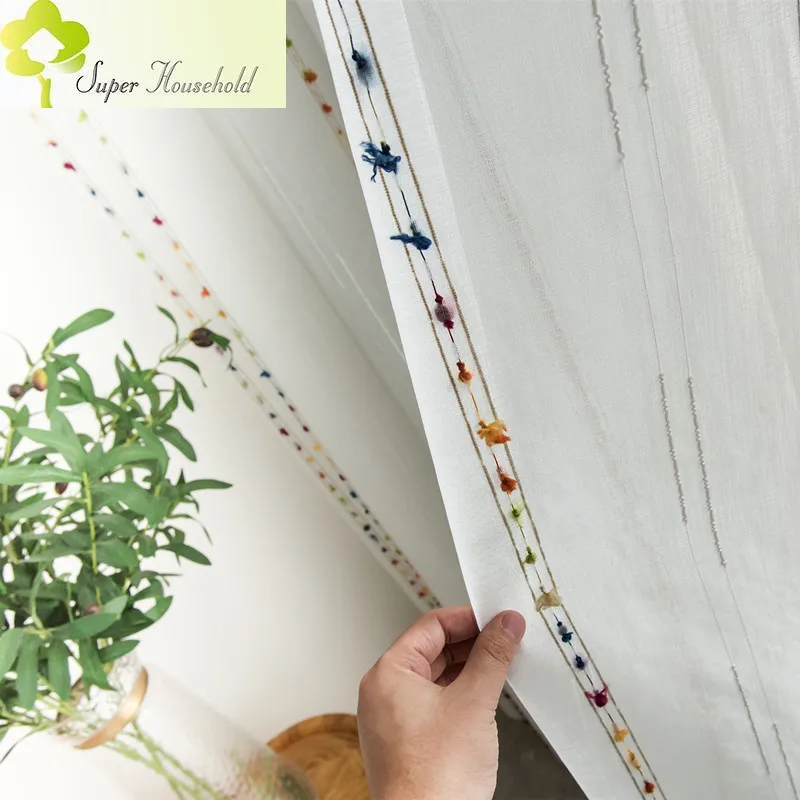 NEW Vertical Colorful Stereoscopic Threads Stripes Tulle Curtains for Living Room Bedroom Sheer Embroidery Window Screens