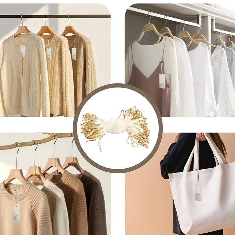 100/200/300PCS Hanging Ropes Kit Elegant Beige Satin Hang Tag Strings Gold Gourd Pins Clothing Boutique Tags DIY Crafts Cord ZYF