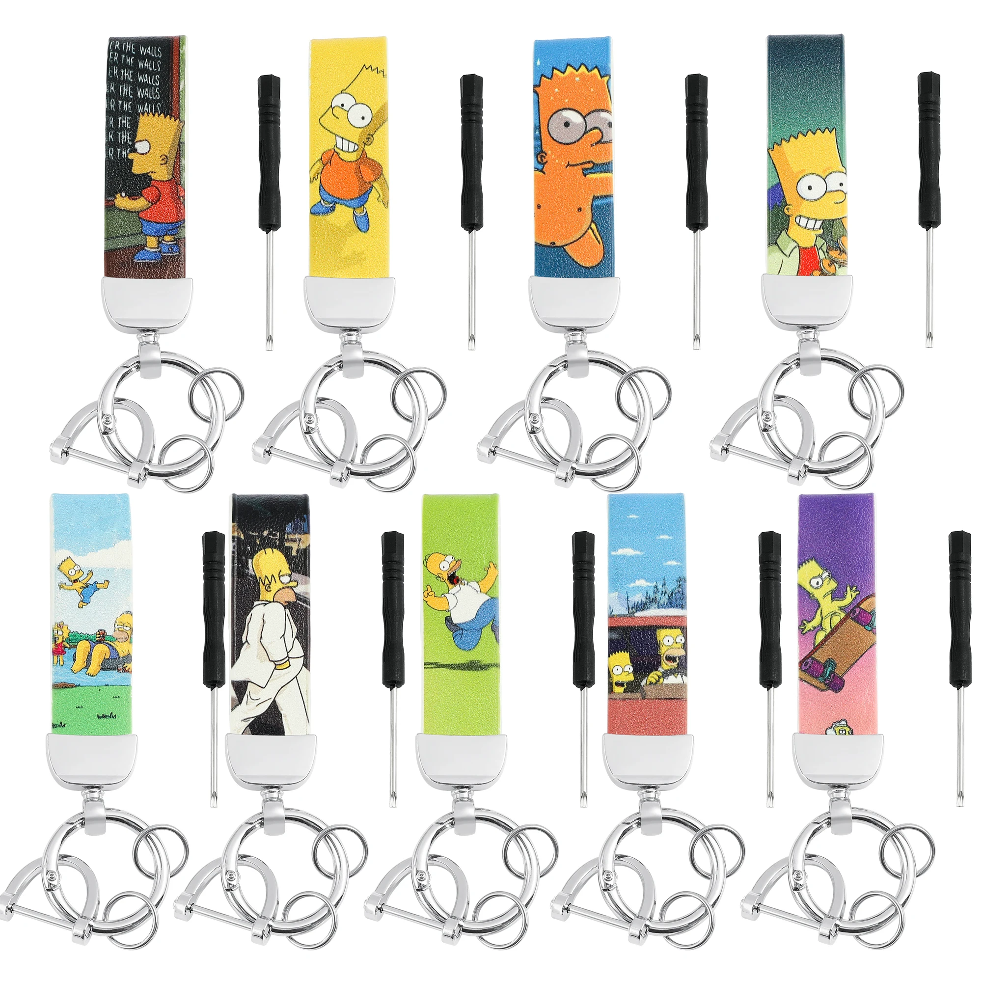 Disney Anime The Simpsons Cartoon Leather Keychain Cute Pendant for Backpack Car Keyring Accessories Gifts for Women