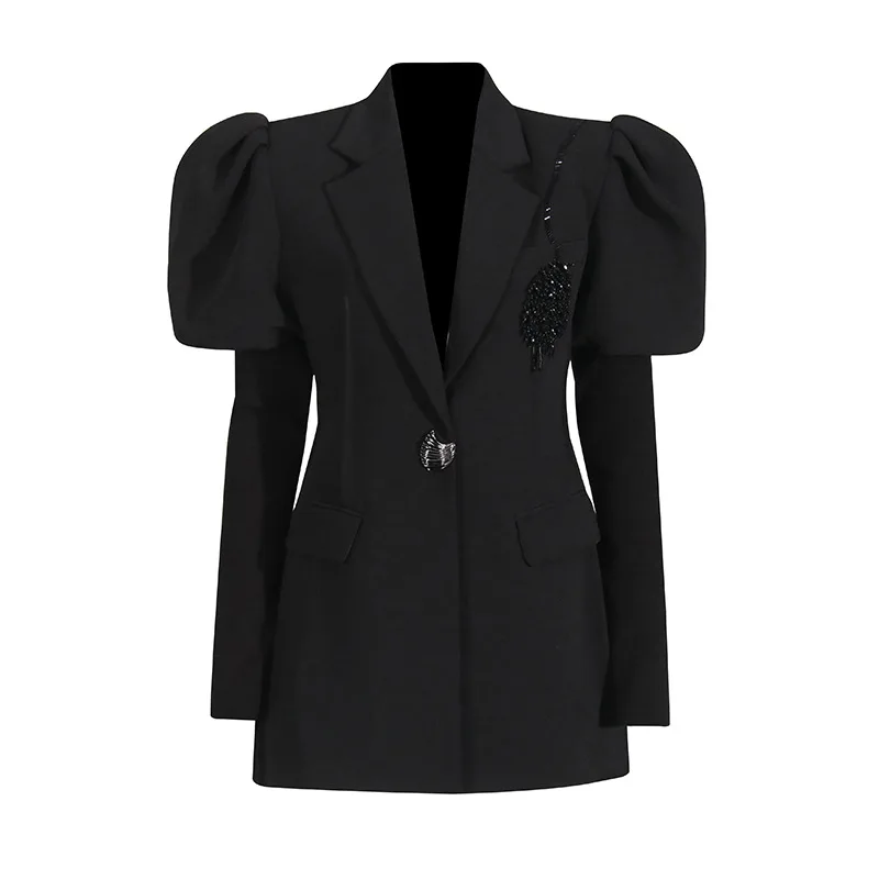 

Темпераментный костюм принцессы с рукавами, летний новый нишевый ювелирный костюм с бриллиантами, черный пиджак traf, женская куртка ropa mujer traf