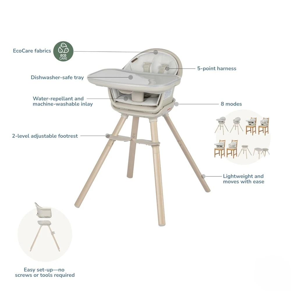 

Многофункциональный стульчик для кормления 8 в 1 для малышей, легкий, компактный, классический, цвет «Овсяный»