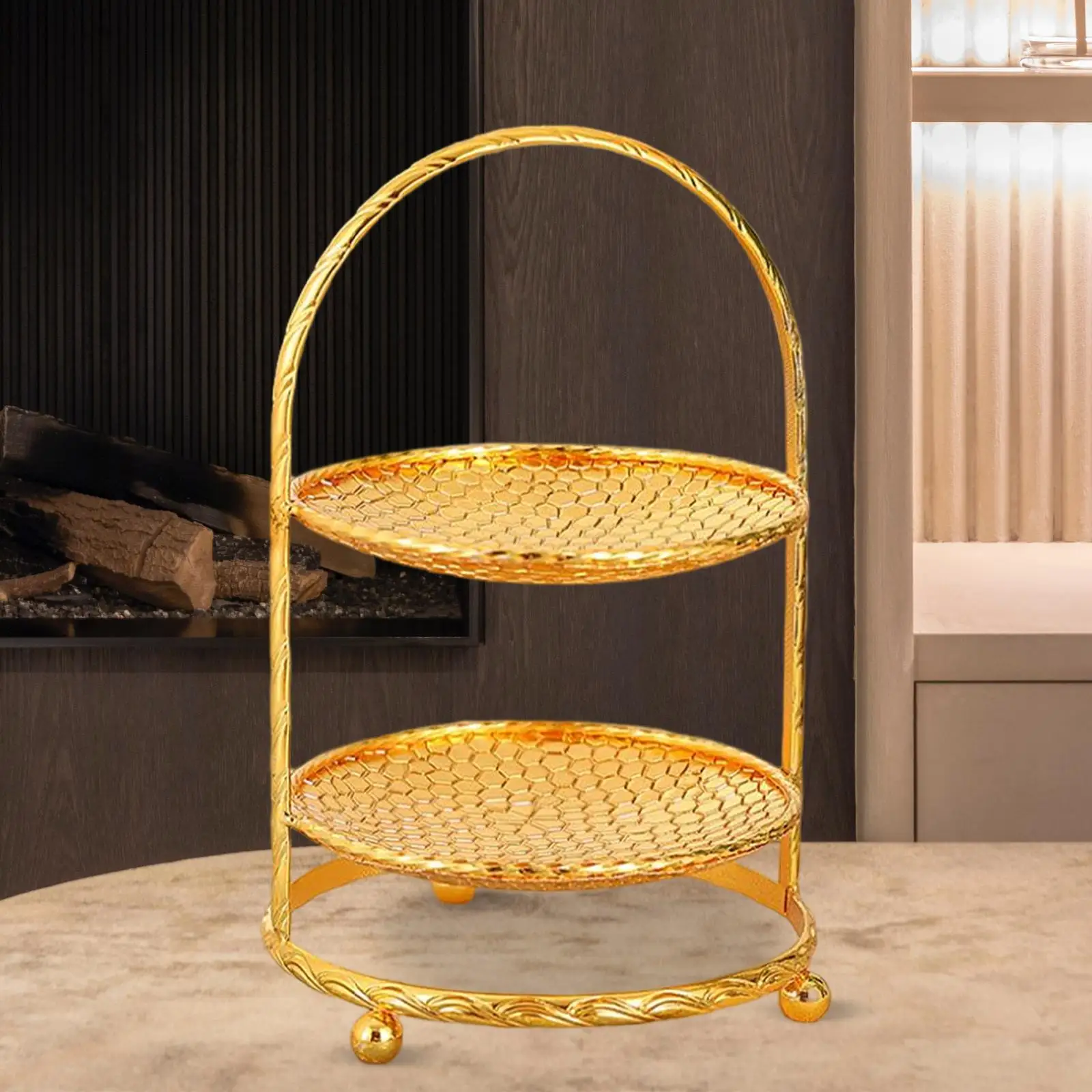 

Golden 2 Tiered Cake Stand Tea Party Serving Platter Elegant Durable for Afternoon Tea ,Easy to Carry and Storage Widely Use