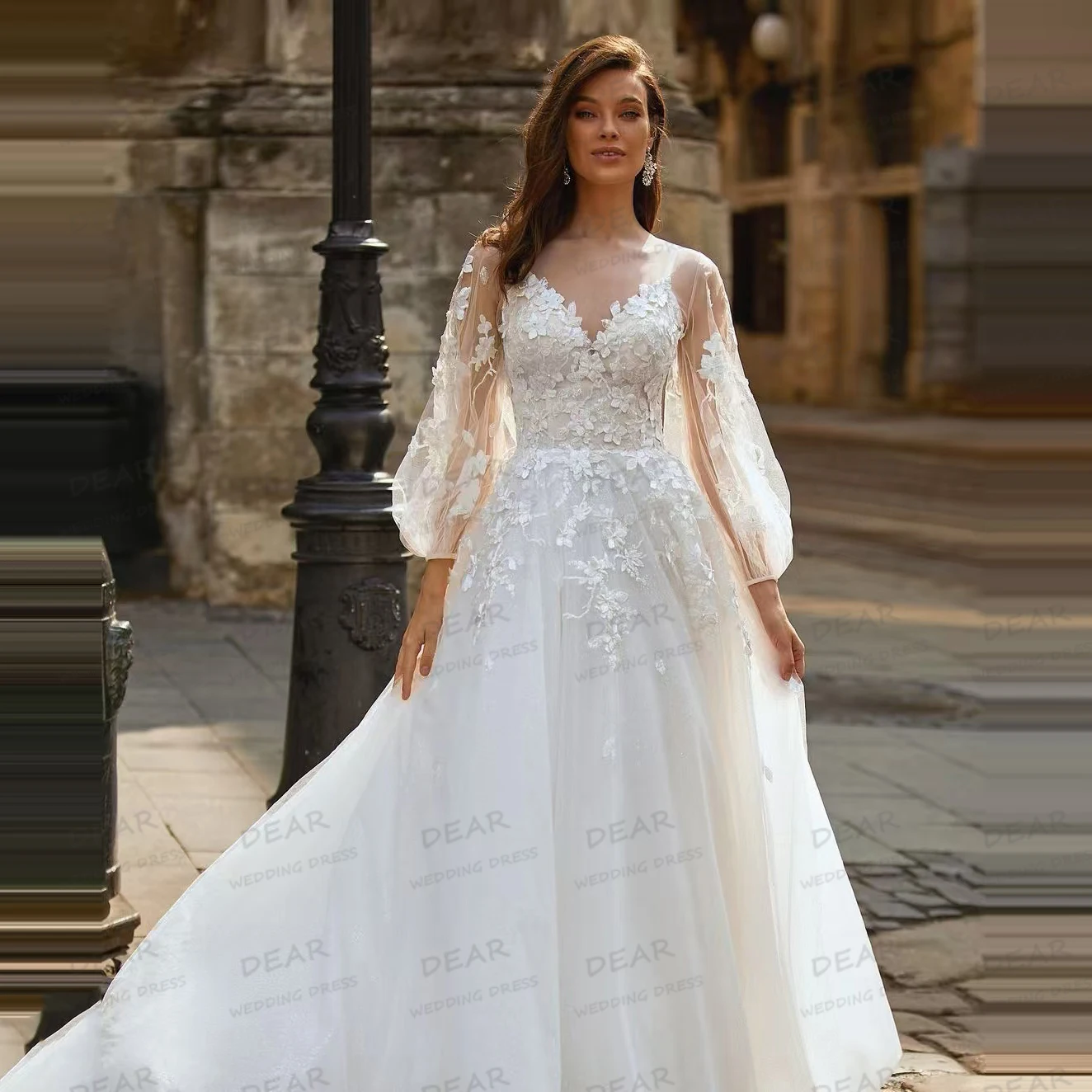 Luxury Illusion Wedding Dresses 2025 Women's A Line Sexy Sweetheart Appliques Princess Long Sleeve Bridal Gowns Vestido De Novia