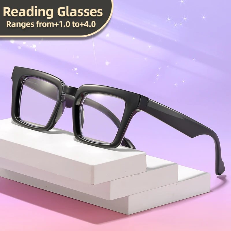 Oyalie Lesebrille mit dickem quadratischem Rahmen und elastischen Scharnieren, erweiterbar für eine größere Passform, ändern Sie die Gesichtsform, angenehm zu tragen für lange Perioden, geeignet für