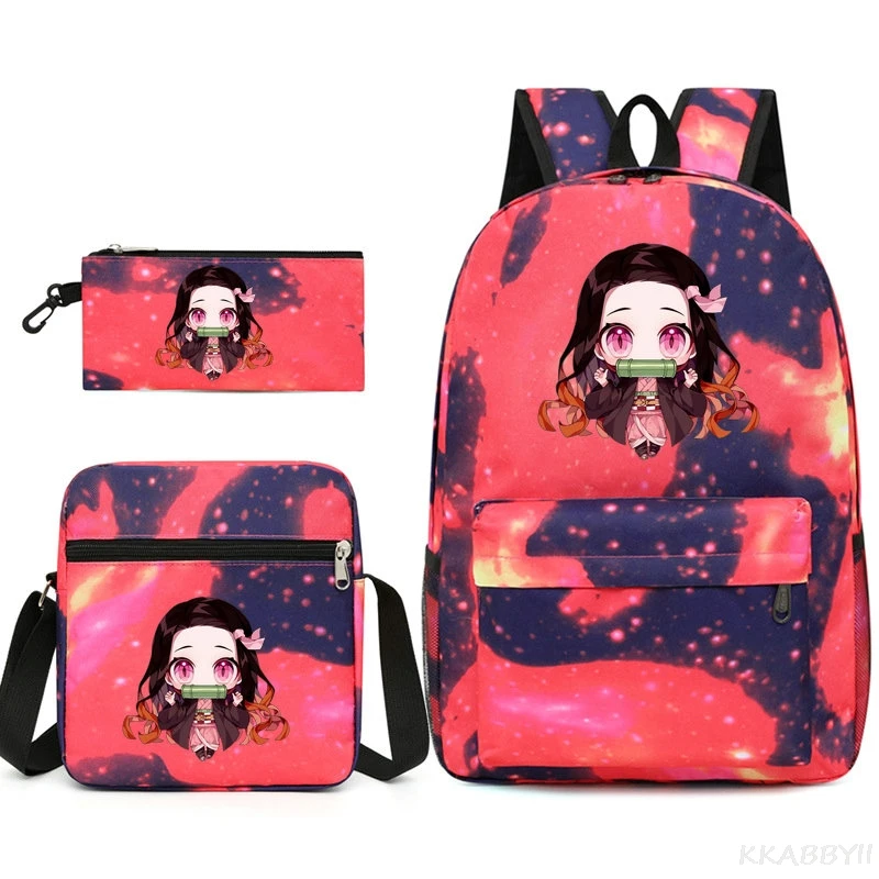 3Pcs/set Anime Kamado Nezuko Demon Slayer Backpacks for Girls School Bag Teenager Student Canvas Laptop Back Pack Women Rucksack