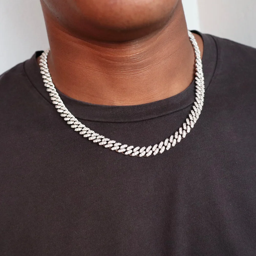 Luxury Hip Hop Chain Sterling Silver 8mm One Row Diamond Ice Miami Moissanite Chain Cuban