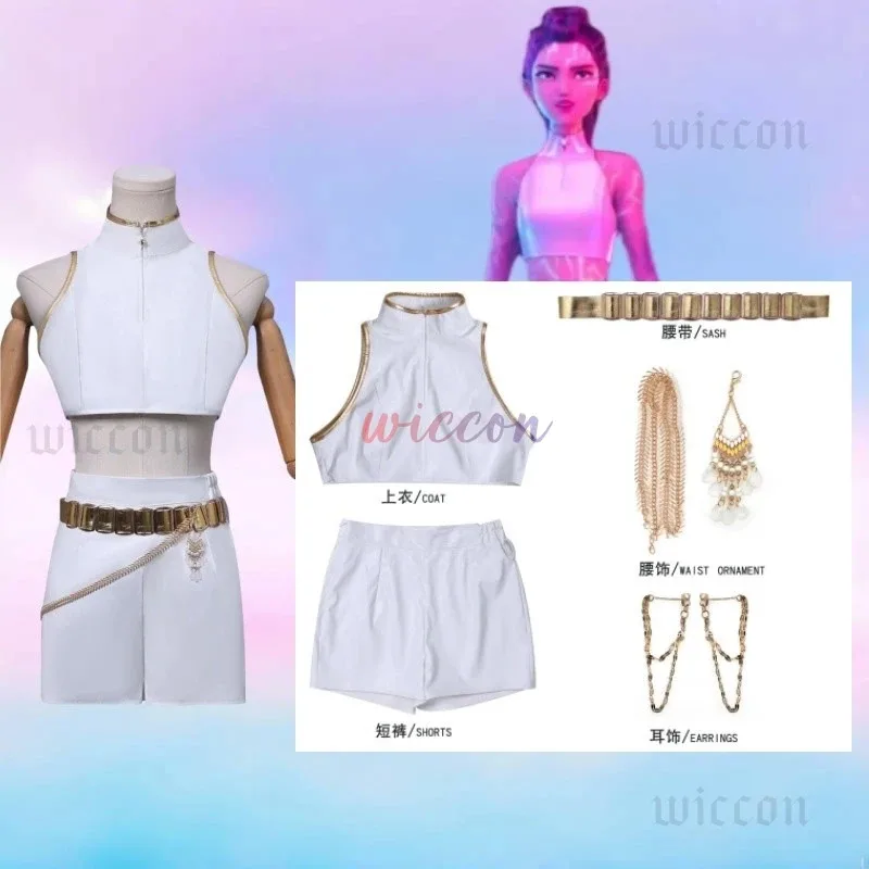 CyHuntrix WHAT IT SOUNDS LIKE Stage Zoey Rumi Mira 코스프레 의상 영화 Kpop 악마 헌터 무대 화이트 한국 아이돌 미니 드레스