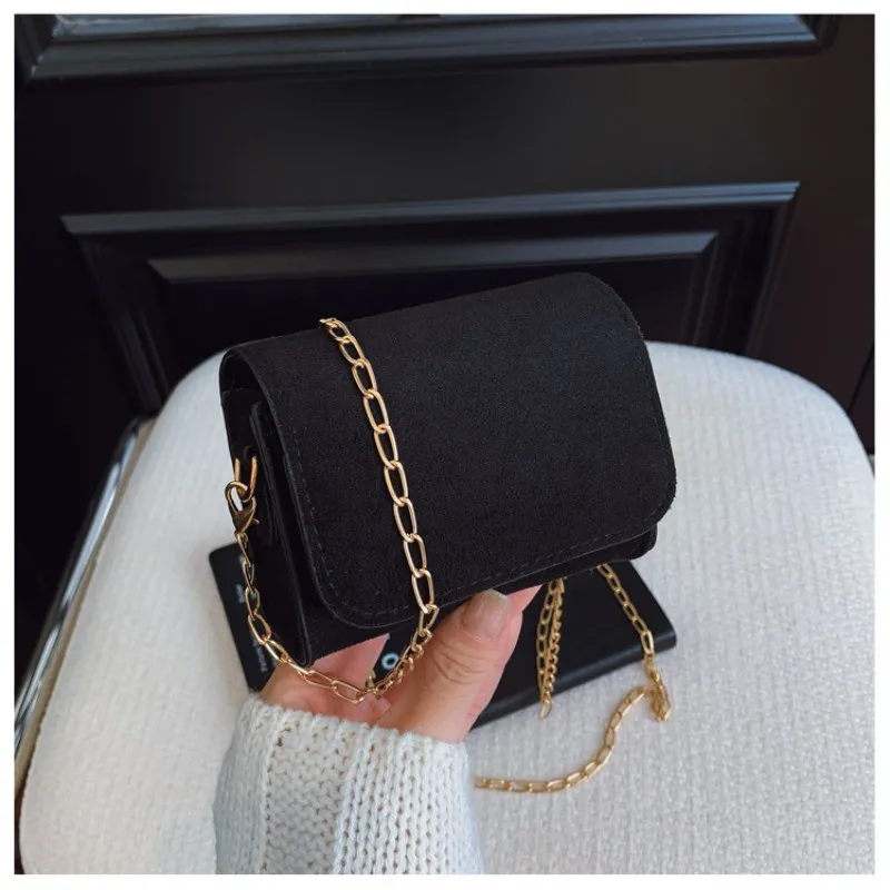 Retro Square Crossbody Bag Stylish Mini Coin Purse Chain Strap Bag Elegant Frosted Suede Purse For City Outings Travel Shopping