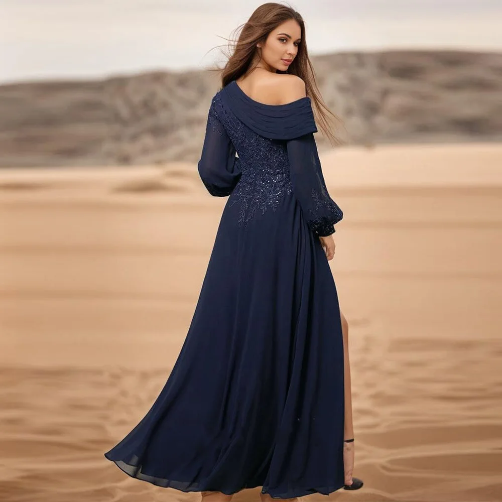 Vestidos personalizados exquisitos de un hombro para madre de la novia, Apliques de encaje, vestidos formales de manga larga, vestido de noche 2025