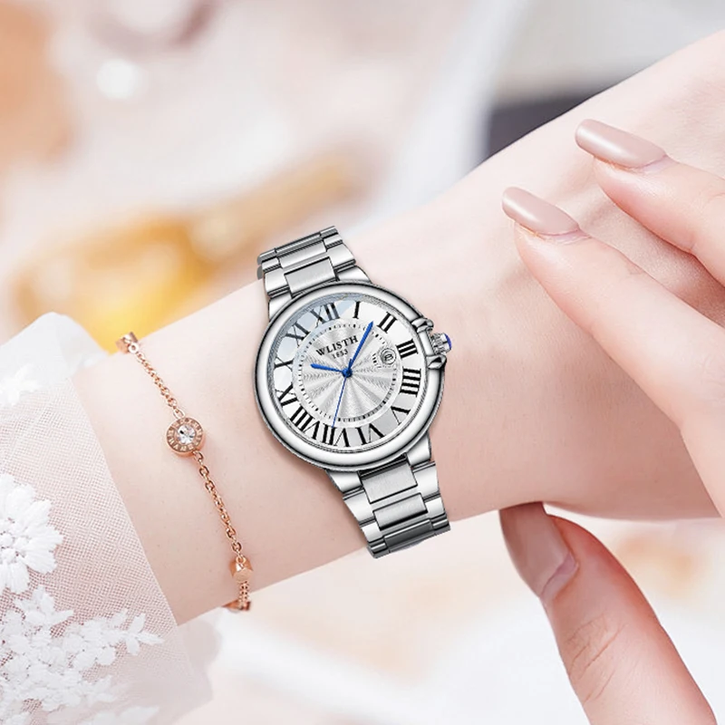 

Модные женские часы, брендовые роскошные женские водонепроницаемые кварцевые часы из нержавеющей стали с сапфировым стеклом Relogio Feminino