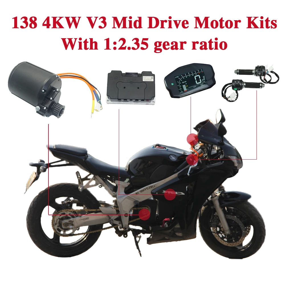 

QSMOTOR QS138 90H V3 4000 Вт Комплекты двигателей среднего привода с жидкостным охлаждением и программируемым контроллером Fardriver ND72680 72 В 350 А для электронных силовых двигателей