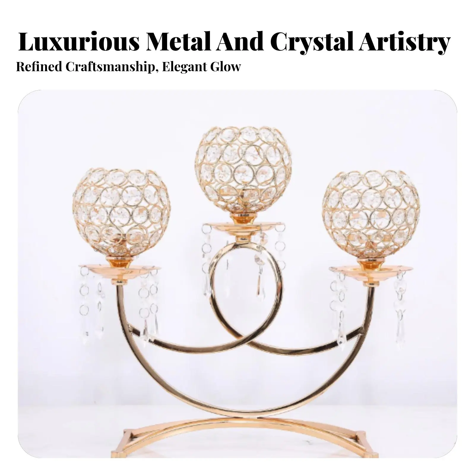 Vintage Metal Candle Holder, European 3-Branch Stand, Crystal Sphere Decoration, Creative Wedding Prop, Home Decor view 2