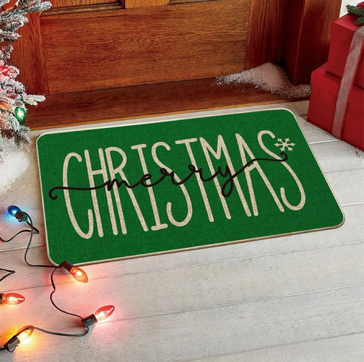 VIKAMA Happy Holidays Doormat for Front Door, Soft Crystal Velvet Welcome Mat, Non Slip Anti Fatigue Door Rug Indoor Outdoor
