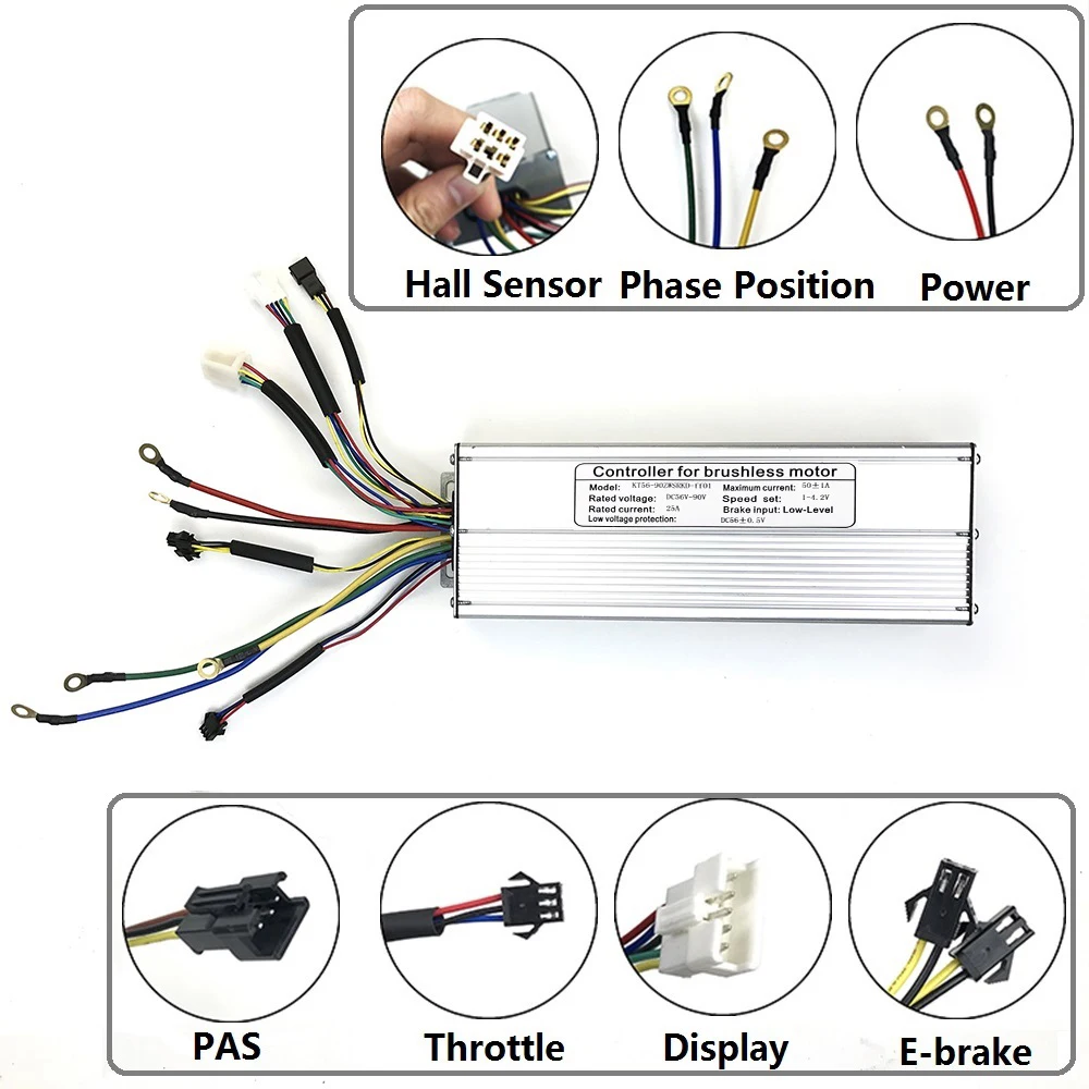 Square Wave 56V/90V 50A 3000W 18 Mos Brushless Motor Controller For Electric Bike Conversion Kit