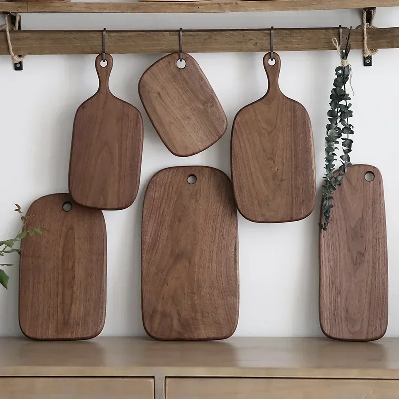 Solid Wood Chopping Boards with Handle, Cutting Board, Black Walnut Fruit Cutting Board, Western Restaurant Bread Board
