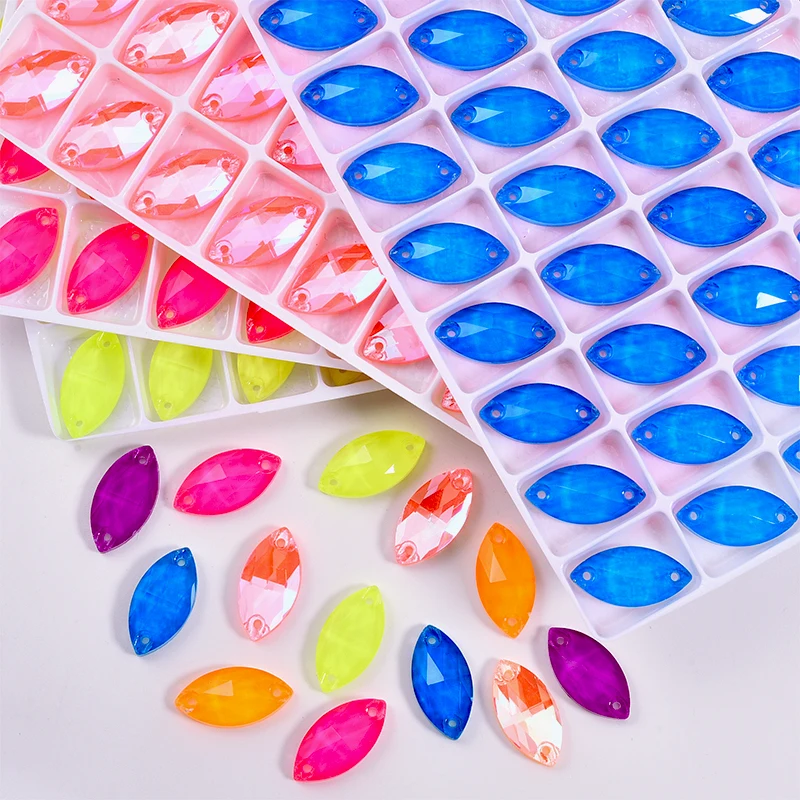 BOBOHOO Navette Mehrfarbige Glas-Nähsteine, Kristall-Flachsteine zum Aufnähen, Strass-Steine für DIY-Kleidung, Hochzeitskleider – Detail 3