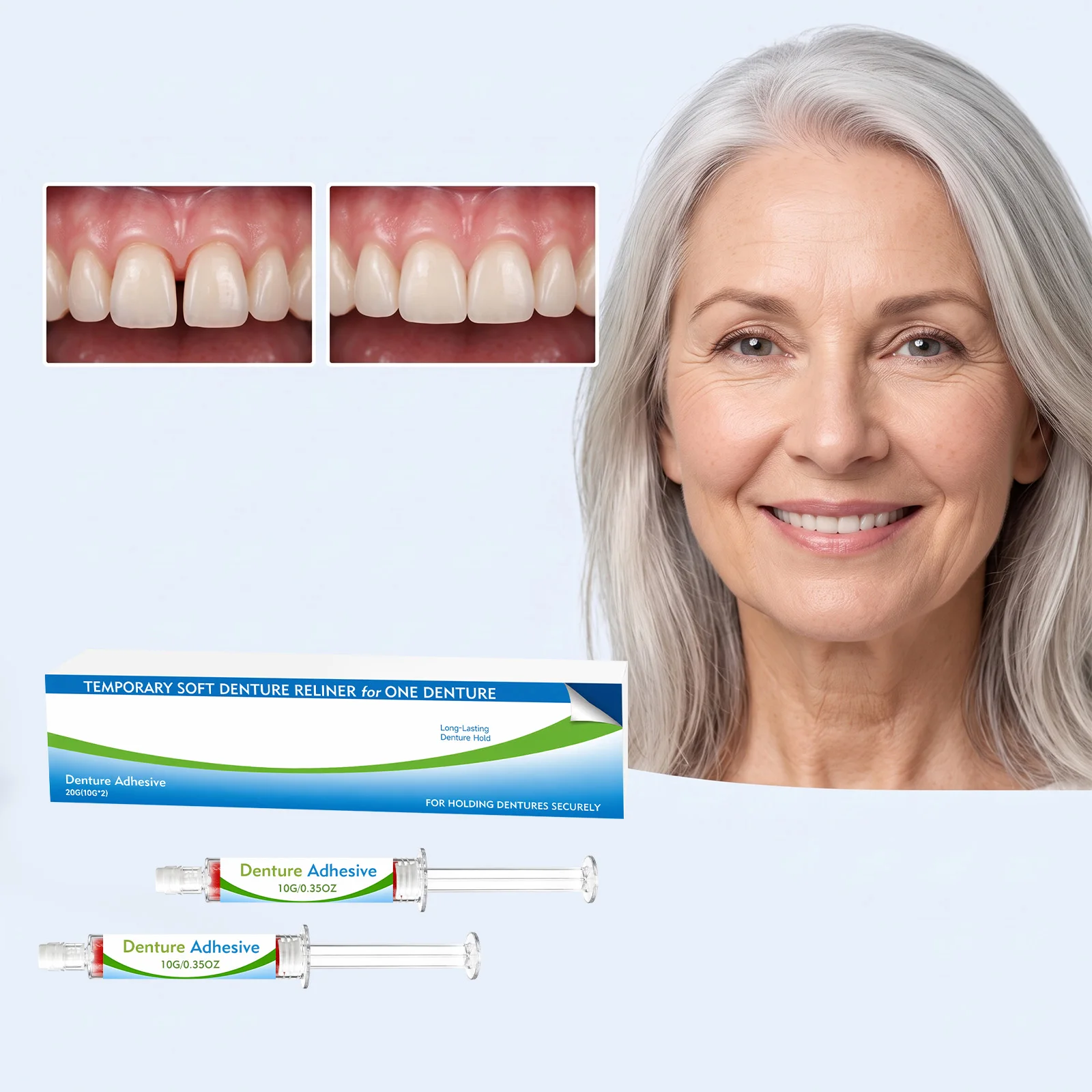 Denture Adhesive Set Fill Tooth Gaps Boost Smile Aesthetics Secure Hold Long Lasting Gentle Comfort Dental Care Kit