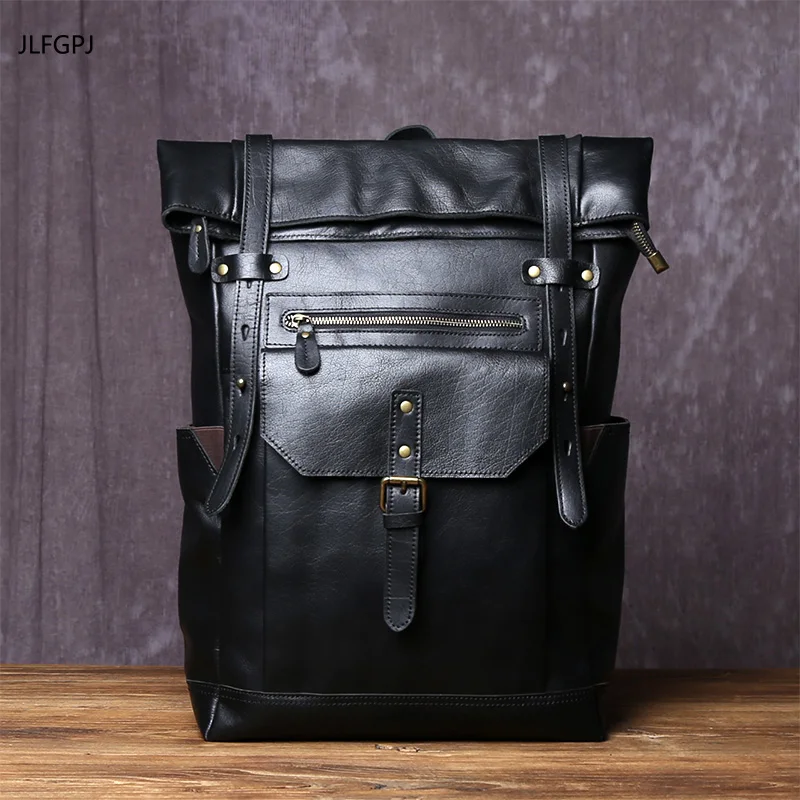 JLFGPJ Sporty Style Men's Large Capacity 16 Inch Genuine Leather Computer Bag High-end Feel Top Layer Cowhide Backpack