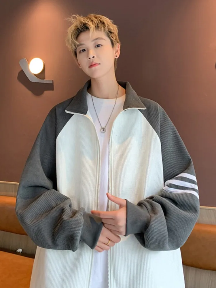 

Spring Autumn Men's Hoodie Cardigan Stand Collar Sports Casual Loose Fit Color Blo Heavyweight Sweatirt Jaet