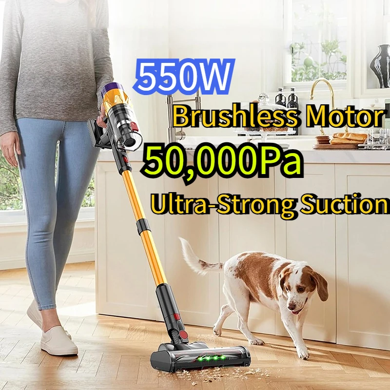 50000Pa 550W 무선 진공 청소기, 탈착식 배터리, 40분 휴대용 스위퍼 기계, LED 터치스크린, 가정용 먼지 청소기