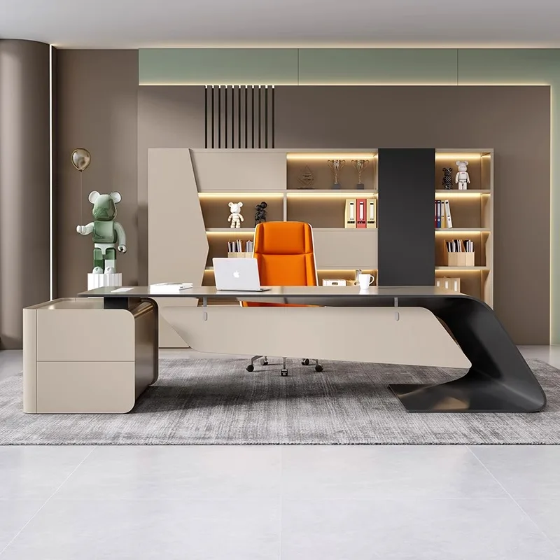 High-end Lacquered Boss Desk, Stylish Atmosphere, Modern and Simple Office Desk, High-end Workbench