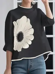 Yeezzi-camisetas con estampado de flores altas y bajas para mujer, camisetas informales de moda coreana para salir, novedad de 2024